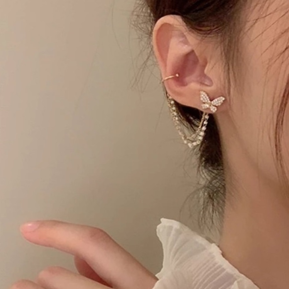 Butterfly Earring Cuff Chain + Stud